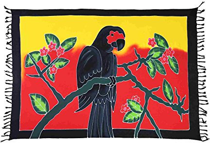 Ciffre Sarong Pareo Wickelrock Strandtuch Tuch Schal Wickelkleid Strandkleid Blickdicht Amazonas - Papagei Handbemalt