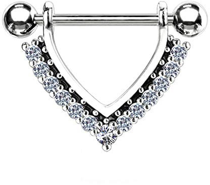 beyoutifulthings Brustwarzen-Piercing Enamel Zirkonia Kranz Brust-Piercing Nippel-Piercing Chirurgenstahl Silber Clear Stab 1,6/14mm