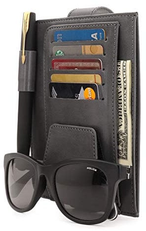 Londo Leder Sonnenblende Organiser Auto Innenraum Beiwerk mit Kreditkartenfächern, Stifthalter, Brillenfach und Fach für die Fahrzeugpapiere