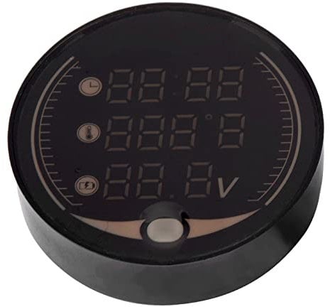 Akozon Medidor multifunción para motocicleta, 3-en-1 Termómetro digital electrónico para motocicleta Voltímetro Reloj medidor de temperatura