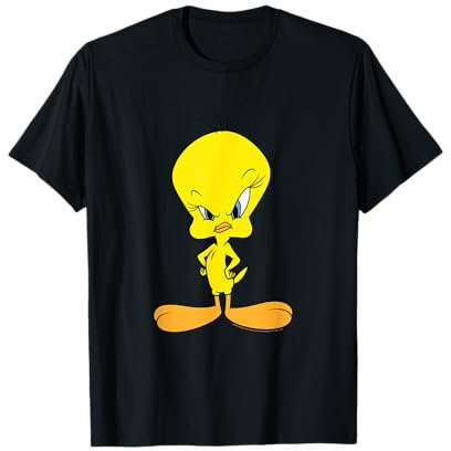 Looney Tunes T-Shirt mit wütendem Tweety - Herren, Schwarz, S, Klassische Passform, Halbarm, Sommer, 100% Baumwolle, Doppelt genähter Saum, Unisex, Erwachsene