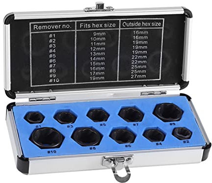 Kit rimozione dadi, Fydun set Kit rimozione dadi 10 pezzi Bullone danneggiato Rimozione vite Dado Set di rimozione estrattore Kit utensili filettati per dimensioni 9, 10, 11, 12, 13, 14, 15, 16, 17 e