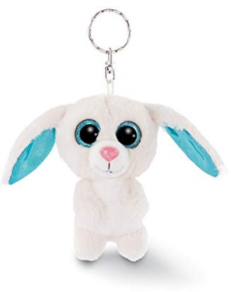 NICI Glubschis Schlüsselanhänger Hase Wolli-Dot 9cm, Plüschtieranhänger mit Schlüsselring, Stofftierschlüsselhalter, Blau, Weiß