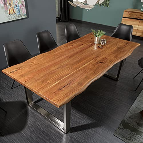 Invicta Interior Massiver Baumstamm Esstisch Mammut Nature 200cm Akazie 3,5cm Tischplatte Edelstahlbeine Holztisch Konferenztisch