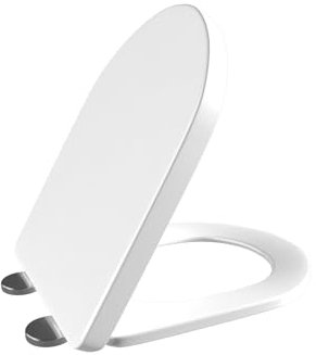 D Shape Toilet Seat, White Luxury Soft Close Toilet Seat, Ergonomic Design with Quick Release Hinges, Sturdy Polypropylene Anti-Bacterial Toilet Lid, Easy to Clean