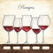 Kunstdruck auf Holz, Bars Les Vins Rouges Laliberte Andrea – Küche quadratisches Bild gelb/cremefarben/rotweingläser, Glas, gemischte Medien, Kunstdruck, 66 x 66 cm