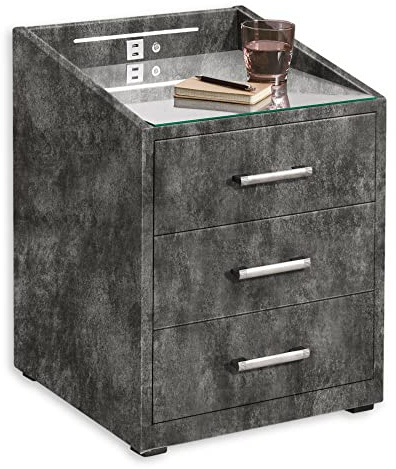 Stella Trading MOON Nachttisch Boxspringbett, Infinity Elephant - Funktionaler Nachtschrank mit USB-Anschluss und LED-Beleuchtung - 47 x 61 x 46 cm (B/H/T)