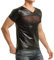 Latex ähnliches Herren Shirt mit Mesh Einsatz (XL) Schwarz