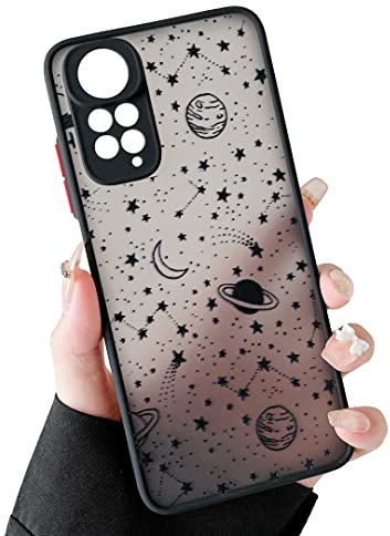ZTOFERA Handyhülle Kompatibel mit Xiaomi Redmi Note 11 / Note 11S 4G (6,43 Zoll) Hülle, Planet Sterne Universum Muster Schutzhülle Matt Harte PC Rückseite Hülle mit Silikon Bumper Cover, Schwarz Sky