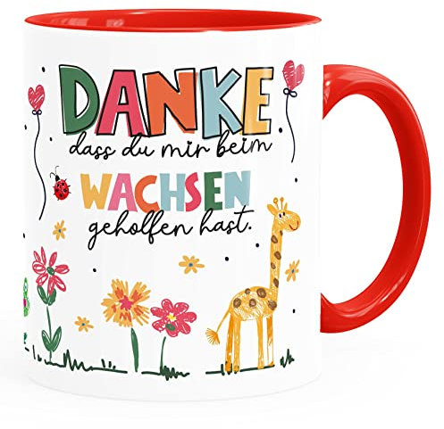 SpecialMe® Kaffee-Tasse Danke dass du mir mein Wachsen geholfen hast kleines Geschenk Abschied Erzieherin weiss-innen-rot standard
