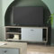 DANSMAMAISON Meuble TV 1 Porte 2 niches Vert/Chêne - TYARI - Dimensions : L 110 x l 39 x H 47 cm