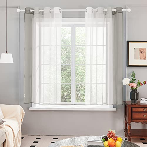 Deconovo Durchsichtige Vorhänge Voile Gardinen mit Ösen, 215x140 cm(HöhexBreite), Hell Grau, 2er Set
