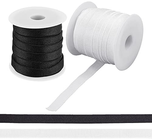 nbeads 20 m Elastischer Riemen, 10 mm 2 Rolle BreiterFlaches Leichtgewicht Gummiband Elastic Strap Dehnbare Bänder Verstellbare BH-Träger Kabel Für DIY Nähen Schulter-BH-Kleidung, Weiß Und Schwarz