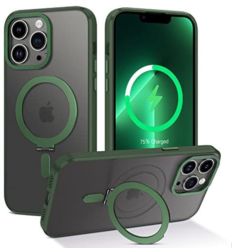 BENTOBEN for iPhone 13 Pro Max Case with Magnetic Stand [Compatible with Mag safe], Ring Holder Shockproof Translucent Matte Green Protective Phone Cover for iPhone 13 Pro Max 6.7'' (Green)