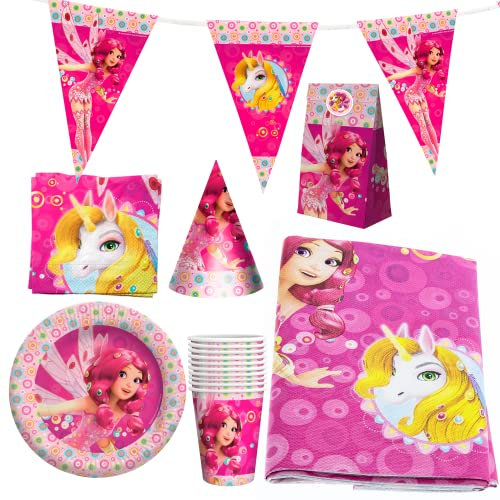 Party Factory `Mia and Me´ XXL-Set, 10 Becher, 10 Teller, 20 Servietten, 1 Tischdecke, 1 Wimpelkette, 10 Partyhüte und 10 Partytüten