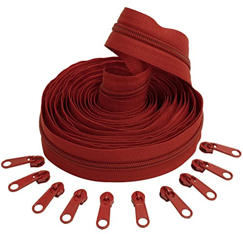 Aerzetix - C62731x5-C62824x10 - Kit di Cerniera Lampo Spirale 5m N°5 Colore: Rosso + 10 cursori N°5 Non bloccabile Colore: Rosso - in Nylon/Metallo - merceria