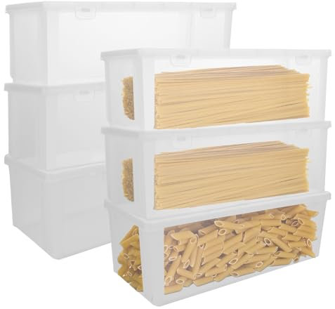 WOPPLXY 6 PCS Clear Plastic Pasta Storage Containers with Lids - Transparent Lockable Dry Food Storage Canister for Fridge, Pantry, Kitchen