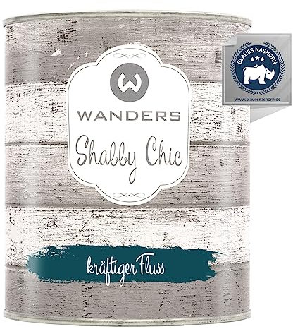 Wanders Shabby Chic Kreidefarbe 750 ml - Kräftiger Fluss/Dunkles Türkis - Küchenmöbellack und Möbelfarbe ohne Schleifen. Chalk Paint, für Holz & mehr. Hohe Deckkraft, schnell trocknend
