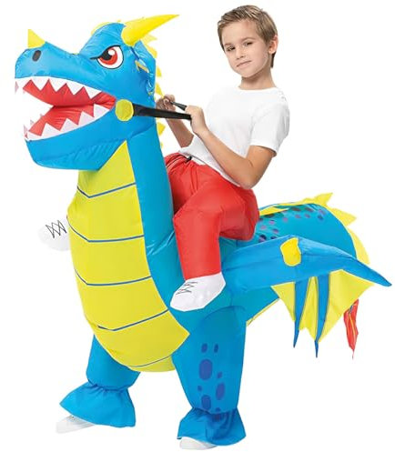 AirSuit® Déguisement Gonflable Dragon pour Enfants | Taille 120 à 150cm | En Polyester très Résistant - Agréable à Porter | Système de Gonflage Inclus | OriginalCup®