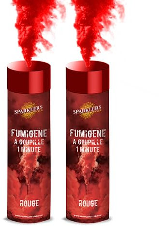 SPARKLERS CLUB Fumigène a Main 1 MINUTE couleur Rouge - Lot de 2 - Allumage Frottoir, durée 60 secondes, fumigene artifice couleur à tenir en Main - fumigene a main - Catégorie F1 - LIVRAISON 24/48H