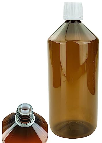 mikken 1 Plastikflasche 1000 ml mit Ausgiesser Dosierflasche braun inkl. 1 Etikett