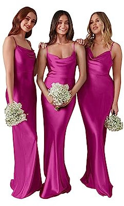 Robes de demoiselle d'honneur pour femme - Longues bretelles spaghetti - Robe formelle dos nu - Robes de soirée pour invités de mariage, Rose poudré, 42