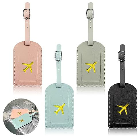 4 Stück Kofferanhänger für Flugreise & Kreuzfahrten, Leder Gepäckanhänger mit Namensschild & Sichtschutz, Identifikationsschilder in 4 Farben, Ideal für Paar-Kofferreisen,Luggage Tag