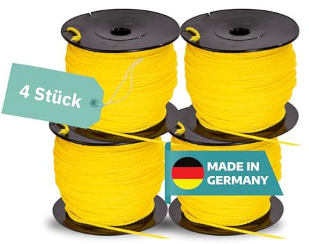 AWOTEX Pflasterschnur Gelb 2,00 mm I 4 Rollen à 100 Meter I Richtschnur für Pflastern I langlebig & reißfest I Polypropylen Bauschnur auf PVC Rolle I Maurerschnur für Wasserwaage