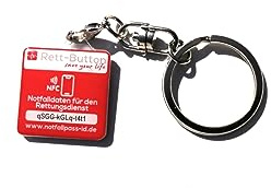 NFC Rett-Button Schlüsselanhänger der Rettbutton von Notfall-ID für Deine medizinischen Notfalldaten mit 3 Monate kostenloser online Notfallpass und Notfall App