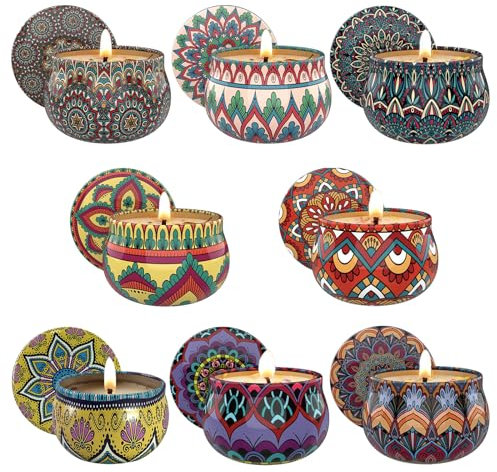 POPOYU 8 Stück Duftkerzen Geschenke für Frauen,8er x 2,5 oz Sojawachs-Kerzensets in Dose,Duftkerzen Set Dekorative Kerze Geschenkset Frauen für Muttertag,Weihnachten,Geburtstag, Valentinstag, Bad,Yoga