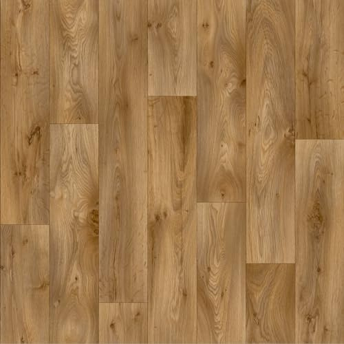 Brown Cottage Oak Siren Vinyl Flooring 4mm Thick Durable Felt Backed Lino Kitchen Bathroom (4m x 4.5m)