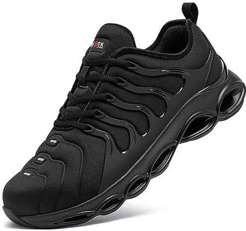 LARNMERN Steel Toe Cap Trainers Mens Safety Trainers Lightweight Safety Shoes Cushioning Fashion Breathable Comfortable Work Shoes (Black Wide,9.5 UK)