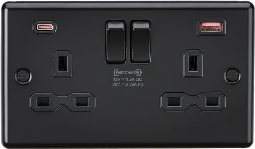 Knightsbridge 13A 2G DP Switched Socket with Dual USB A+C [45W FASTCHARGE] - Matt Black
