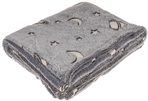 MIJOMA Kuscheldecke mit Nachleuchtendem Motiv - Stilvolle Wohndecke mit Einzigartigem Glow-in-The-Dark Effekt - Perfekt zum Kuscheln - Polyester - Farbe Grau (Weltraum, 150 x 130 cm)