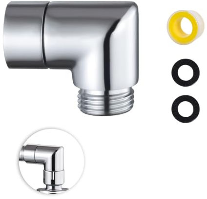 90° Winkel für Handbrause Adapter, 1/2 Zoll Handbrause Adapter Winkel, Regendusche Duschkopf Adapter aus Massivem Messing, Duschschlauch Adapter Winkelstück mit Unterlegscheiben für Duscharmanschluss