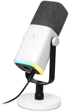 FIFINE XLR Streaming Microfono Dinamico per Podcasting, Gaming USB per PC Mac PS4/5 (Microfono, Bianco)