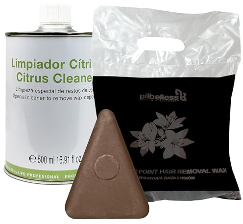 Pack Pastillas Ceras Depilatorias Baja Fusión 1kg | + Limpiador Cítrico para Eliminar los Restos de Cera de Aparatos de Uso Profesional 500ml (Chocolate)