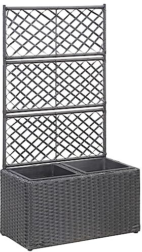 Mengtu Jardinière surélevée avec treillis - 2 pots - En polyrotin - Avec bac à fleurs - Pour plantes grimpantes - 58 x 30 x 107 cm - En polyrotin - Noir