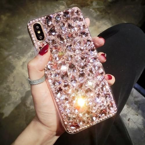 Custodia per telefono con strass di lusso per Samsung S23 S22 S21 S20 S10 S9 Plus Ultra Fe Note 10 20 Galaxy Diamond Glitter Donna Rosa, Rosa, per iPhone 14Pro Max