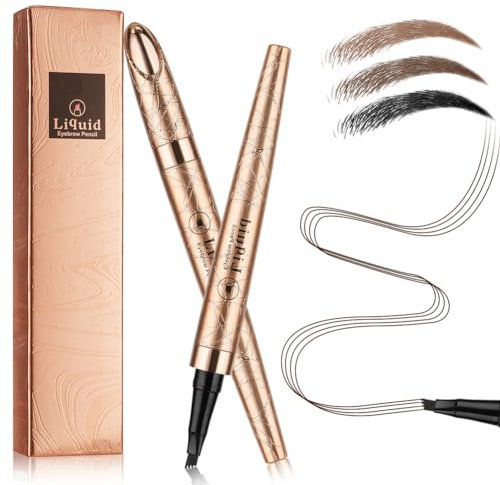 LOPHE Eyebrow Pen - Waterproof Eyebrow Pencil with 4 Fork Tip, 3D Microblading, Smudge Proof, Creates Natural Looking, Liquid Tattoo Effect