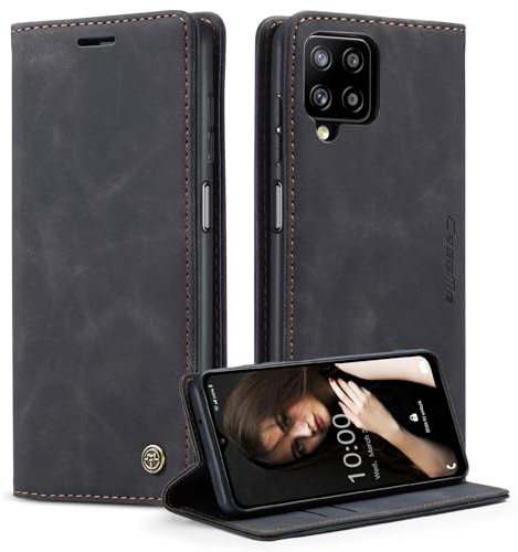 Cracedily Coque pour Samsung Galaxy A12 Pochette, Etui Protection Housse Premium en Cuir PU,Etui à Rabat Pochette de Portefeuille Étui pour Samsung Galaxy A12 Case, Noir