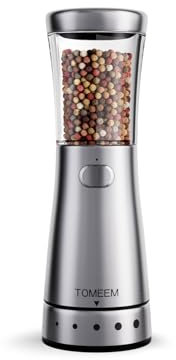 Salz und Pfeffermühlen elektrisch aus Edelstahl (Wiederaufladbar, LED Beleuchtung, mit einstellbarem Keramikmahlwerk, Reinigungsbürste Bürste) Gewürzmühle elektrisch