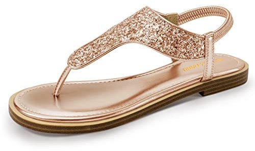 PIZZ ANNU Sandali Piatti da Donna da Estate Infradito Glitter Comodi Eleganti Toe-Post Ciabatte Scarpe per Spiaggia Casual Tacco Bassi Oro Rosa EU 36