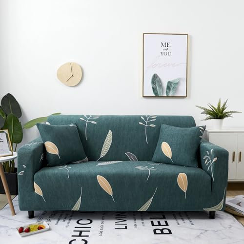 Bishilin Couchbezug Stretch Eckcouch, Sofa Überzug U Form 1 Sitzer 90-140CM Bedruckt mit Tropischen Blätter Muster Sofaüberwurf Sofabezug Universal Grün