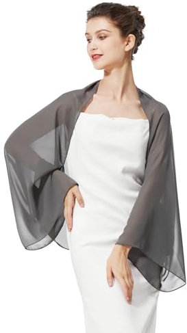 BEAUTELICATE Chiffon Schal Stola Damen Festlich Elegante Schultertuch Bolero Shrug mit Ärmel für Abendkleider Brautkleider Sommer Hochzeit (Dunkelgrau, Einheitsgröße)