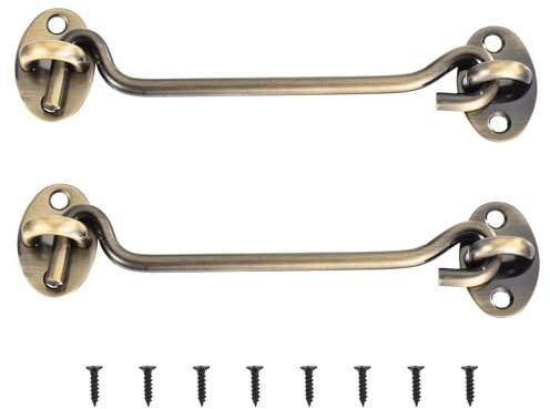 sourcing map 2Pcs 6 Inch Hook and Eye Latch Barn Door Lock Gate Lock Bronze | Privacy Hardware,Stainless Steel,for Window Cabin Hooks Sliding Door Bedroom Bathroom