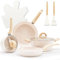 Vkoocy Non Stick Pots and Pans Set, Healthy Ceramic Cookware Set, 12pcs Kitchen Cooking Pots and Frying Sauce Saute Pans Set, PFAS-Free with Kitchen Utensils and Lid, Tan