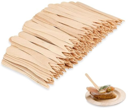 UEAVOID 100 Forchette Monouso, Posate in Legno per Feste, Campeggio, Viaggi e Barbecue (85MM)
