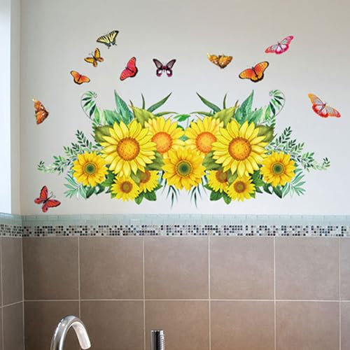 astylishome Wandtattoo Kinderzimmer Sonnenblume Wandsticker Blumen Wandaufkleber Babyzimmer Wohnzimmer Schlafzimmer Wanddeko Tapete Selbstklebend 0202