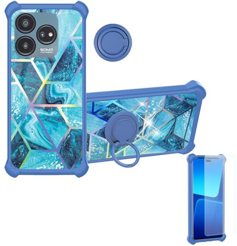 Aroepurt hülle Kompatibel Für ZTE Optus X Tap 3 Hülle Case Handyhülle Schutzhülle Cover [Mit 9H Härte HD Schutzfolie] PC + Silikon Ständer IMDL-LS